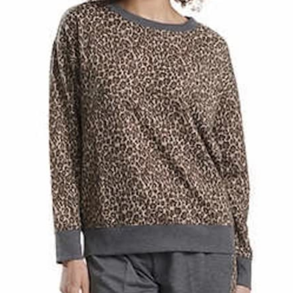 Splendid Women's Leopard Print Pullover Sweatershirt Small Oversized Crewneck